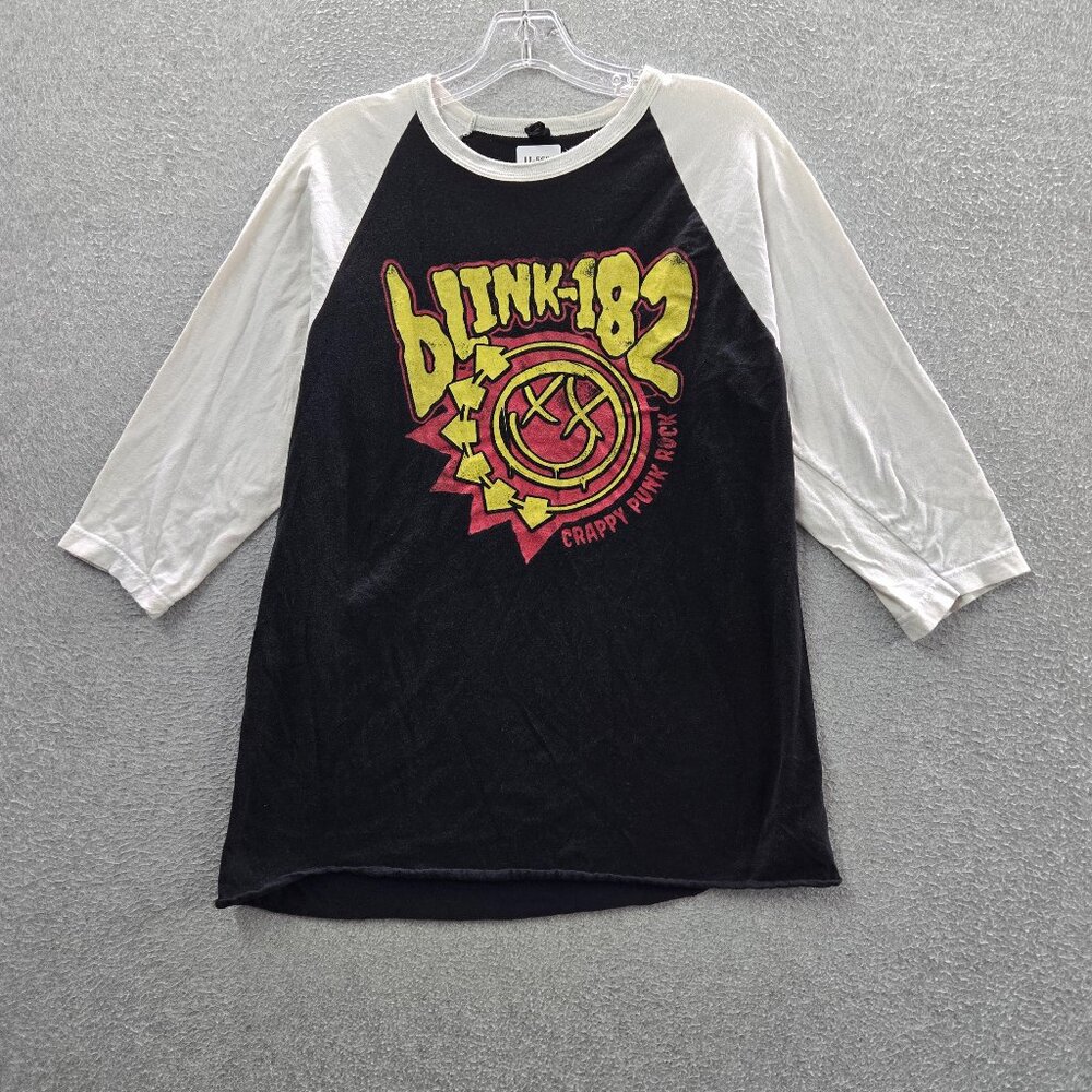Blink 182 Women Top Medium Black Shirt North American‎ Tour Baseball Skater Tee
